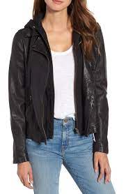 Caslon Leather Moto Jacket With Removable Hood Regular Petite Nordstrom Moto Jacket Leather Moto Fashion Clothes Women