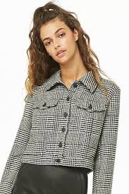 Black And White Plaid Cropped Blazer Houndstooth Cropped Jacket Crop Jacket Jackets Plaid Jacket Outfit