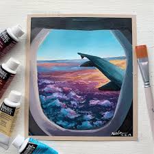 Hello Everyone Here S This Airplane Window View Painting I Felt Like Painting The Other Day In 2020 Sky Art Painting Canvas Art Painting Diy Canvas Art Painting