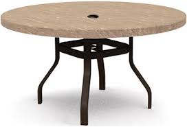 From picnics to casual outdoor business meetings, the park 48 square table is the perfect table for smaller groups to gather around and enjoy a sunny day. Homecrest Sandstone 54 Round Dining Table With Flared Legs And With Umbrella Hole Westrich Furniture Appliances Outdoor Dining Table