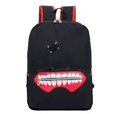 Tokyo Ghoul Mouth Zipper Anime Backpack Bags Tokyo Ghoul Womens Black Backpack