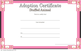 Stuffed Animal Adoption Certificate Printable Free 3 Adoption Certificate Pet Adoption Certificate Certificate Templates