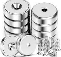 VNDUEEY Rare Earth Neodymium Cup Magnets, 8 Pack 40LBS with Holes,  Stainless Screws for Wall Mounting, Round Base Disc Magnets for Kitchen,  Office, ...