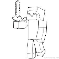 Diamond sword mine craft coloring page color me happy minecraft. Minecraft Steve Got Diamond Sword Coloring Pages Xcolorings Com