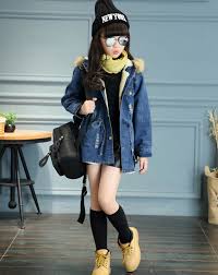 F20 Latest Design Girls Fashion Nova Clothing Plus Velvet Thick Warm Hooded Denim Coat Bulk Wholesale Kids Clothing Fashion Nova Outfits Clothing Manufacturer