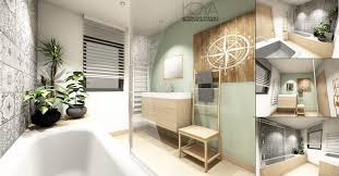 Salle De Bain Scandinave Hygge Avec Un Papier Peint Vinyle En Carreaux Ciment Gris Et Des Touches De Salle De Bains Sol Gris Salle De Bain Verte Salle De Bain