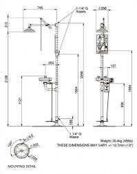 21 inches tall, 14 inches deep and 21.5 inches wide. 8347 Axion Emergency Shower With Eye Face Wash Station Elega