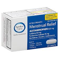 Midol complete menstrual pain relief caplets with acetaminophen for menstrual symptom relief provide up to six hours of pms and period cramps relief to help . Signature Care Menstrual Relief Acetaminophen 500mg Extra Strength Caplet 40 Count Safeway