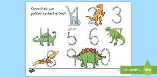 Dinosaurier faszinieren die menschen seit jeher. Dinosaurier Zahlen Nachschreiben 1 10 Arbeitsblatt