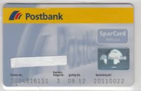 Bank Card Postbank Sparcard Postbank Germany Federal Republic Col De Pl 0003