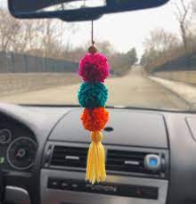 Bohemian Tassel And Pom Pom Car Charm Boho Car Ornament Etsy Car Charms Rear View Mirror Car Ornaments Cute Car Accessories