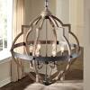 Farmhouse wood and metal chandelier. 1
