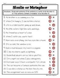 Figurative Language Similes And Metaphors Extra Practice Similes And Metaphors Figurative Language Simile