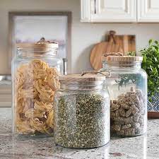 Modern canisters with wood lids. Glass With Wood Lid Canisters Set Of 3 Kirklands