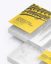 Two Business Cards Paper With Marble Mockup In Stationery Mockups On Yellow Images Object Mockups