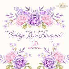 Rose Bouquet Clipart Clipart Acquerello Rose Rosa E Viola Etsy Digital Flowers Watercolor Rose Clip Art