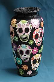 Day Of The Dead Sugar Skulls And Flowers Vase Custom Order Yours Skull Day Of The Dead Sugar Skull