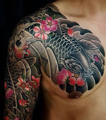 Awesome Traditional Japanese Koi Fish Tattoo Design On The Chest For Guys In 2021 Japanese Koi Fish Tattoo Koi Tattoo Sleeve Koi Tattoo Design