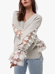 Below are 50 free lace leaf knitting stitches from all over the world! French Connection Caballo Floral Lace Knit Jumper Grey At John Lewis Partners