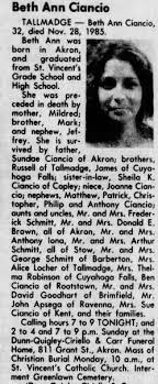 Beth Ann Ciancio (1953-1985)