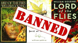 A bunch of kids end up on an island/ arena and turn into vicious savages in about, oh, five minutes. Banned Books Webquest Lord Of The Flies Ms Mcmane S Classes