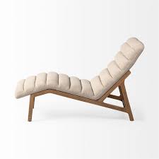 It features tight back, traditional rolled arms, and welt details. Mercana Pierre Beige Fabric Upholstered Armless Chaise Wooden Lounge Chair 68768