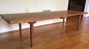 These slat benches make an excellent addition to any loom in your home. Mid Century Vintage Wood Slat Coffee Table Bench Epoch