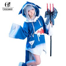 In her spare time, she enjoys talking to marine life. Rolecos Gawr Gura Cosplay Kostum Hololive Eng Gawr Gura Shark Hoodie Jacke Outfit Mit Fischschwanz Frauen Kostum Set Aliexpress