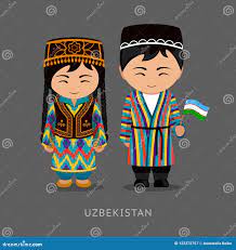 Узбеки в национальном платье с флагом Иллюстрация вектора - иллюстрации  насчитывающей ванта, международно: 122372757