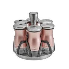 Bıçak standı ekmek bıçağı dilimleme bıçağı (doğramak ve dilimlemek için) şef bıçağı (küp küp kesmek, dilimlemek ve doğramak için) soyma bıçağı (soymak ve çok amaçlı kullanım için) ürün sepete eklendi. Karaca Rose Gold 7 Parca Baharatlik Seti Karaca