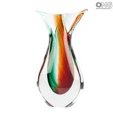Vase Fish Red And Green Sommerso Original Murano Glass Luxury Vase Handmade Vase Murano Glass