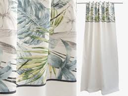Botanical Curtains White Linen Blue Grey Green Floral Print Etsy