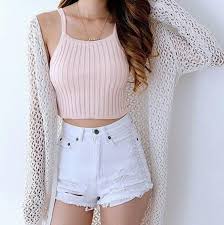 Light Pink Ribbed Knit Shoulder Straps Crop Top On Luulla