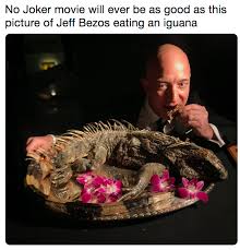 On the day jeff bezos announced he was kicking himself upstairs, beeple imagined the amazon founder as a massive, threatening octopus emerging from the ocean as military helicopters circled above (release the bezos). Jeff Bezos Eating An Iguana Know Your Meme