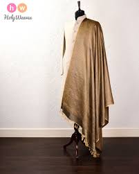 Beige Banarasi Jamawar Handwoven Silk Wool Dupatta Shawl Silk Wool Handwoven Shawls Hand Weaving