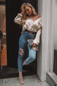 Blue Denim Two Tone Jeans Casual Night Out Outfit Drinks Outfits Casual Party Outfit