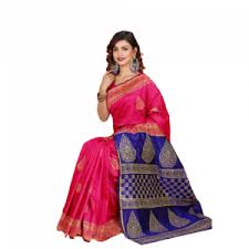 Cotton Chumki Sharee Black+Red for Women