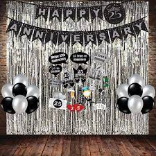 25th wedding anniversary.dinesh + kavita. Combo For 25th Anniversary Decorations Including Silver Foil Curtain 3pcs Black And Balloon 25 Pcs Props Banner Party Propz Online Party Supply And Birthday Decoration Product Store