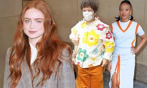 Sadie Sink looks radiant in a grey tweed blazer over a white romper with  Stranger Things cast in NYC | Daily Mail Online