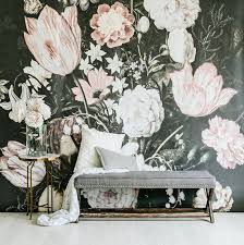 Black And White Floral Mural Wallpaper Blossoms Mural Dark Floral Wallpaper Nursery Etsy Flower Mural Large Wall Murals Floral Wallpaper Nursery