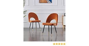 Ainpecca Set Of 2 Dining Chairs Velvet Upholstered Seat With Black Metal Legs Orange Golden 2 Amazon Upholstered Seating Dining Chairs Fabric Dining Chairs