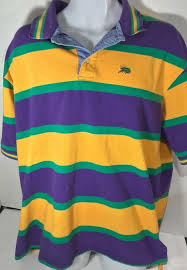 Perlis Xxl 2xl Mardi Gras Stripe Rugby Shirt Cotton Green