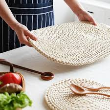 Corn Fur Woven Dining Table Mat Heat Insulation Pot Holder Round Coast House Insides In 2020 Woven Placemats Table Mats Placemats