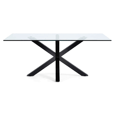 Imagine sitting down at a beautiful glass table glass tables pair beautifully with an eclectic, traditional or modern design. Arya Glass Dining Table With Cross Legs In Black La Forma Cuckooland