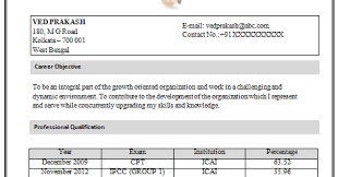 resume sample for articleship training