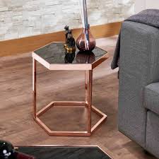 Simple black glass coffee table. Hexagonal Black Glass Rose Gold Exquisite Side Table Safe Green Furniture Supplier Slicethinner