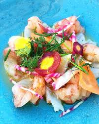 Ceviche Gambas Agrumes Coriandre Oignon Pousses De Salades Le Chef Du Restaurant Les Ganivelles Pierre Bacle Propose Une Cuisine Nature Saine Et Color Ceviche