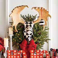 Joyful reindeer monogrammed mat (172621): Christmas Winter Frontgate Grandinroad Christmas Snow Frosted Reindeer Figures Decor Set 2 Large Home Garden