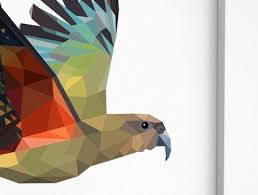 Kea Painting New Zealand Art Native Birds Kiwi Art Kiwiana Tui Art Geometric Birds Parrot Poster Orange Green Wall A Geometric Bird Art Green Wall Art