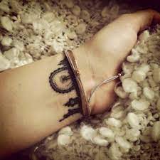 Tattoo on l_arm (lfa femal faces, inner arm snake); Wrist Tattoo Of The Skyline Of New York And London On